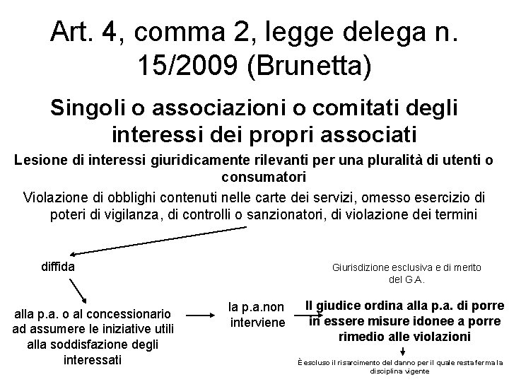 Art. 4, comma 2, legge delega n. 15/2009 (Brunetta) Singoli o associazioni o comitati