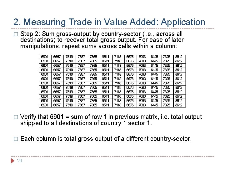 2. Measuring Trade in Value Added: Application � Step 2: Sum gross-output by country-sector
