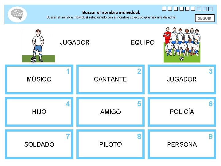 Buscar el nombre individual. Buscar el nombre individual relacionado con el nombre colectivo que