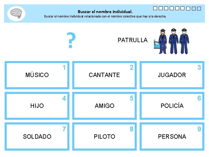 Buscar el nombre individual. Buscar el nombre individual relacionado con el nombre colectivo que