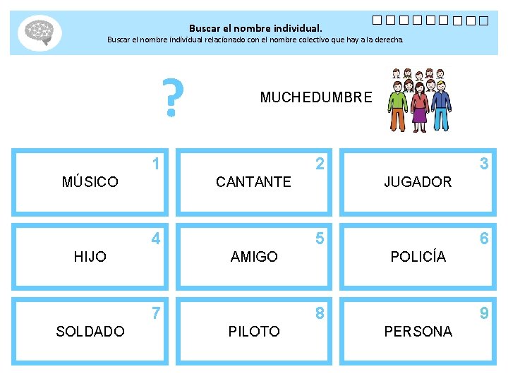 Buscar el nombre individual. Buscar el nombre individual relacionado con el nombre colectivo que