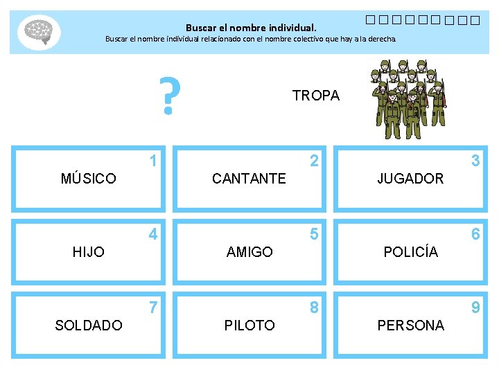 Buscar el nombre individual. Buscar el nombre individual relacionado con el nombre colectivo que