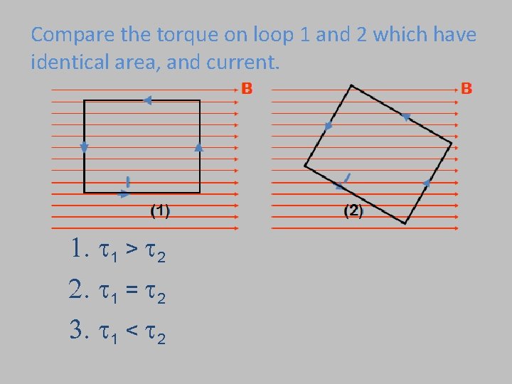 Compare the torque on loop 1 and 2 which have identical area, and current.