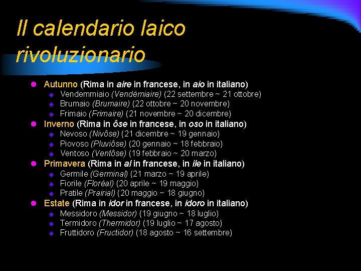 Il calendario laico rivoluzionario l Autunno (Rima in aire in francese, in aio in