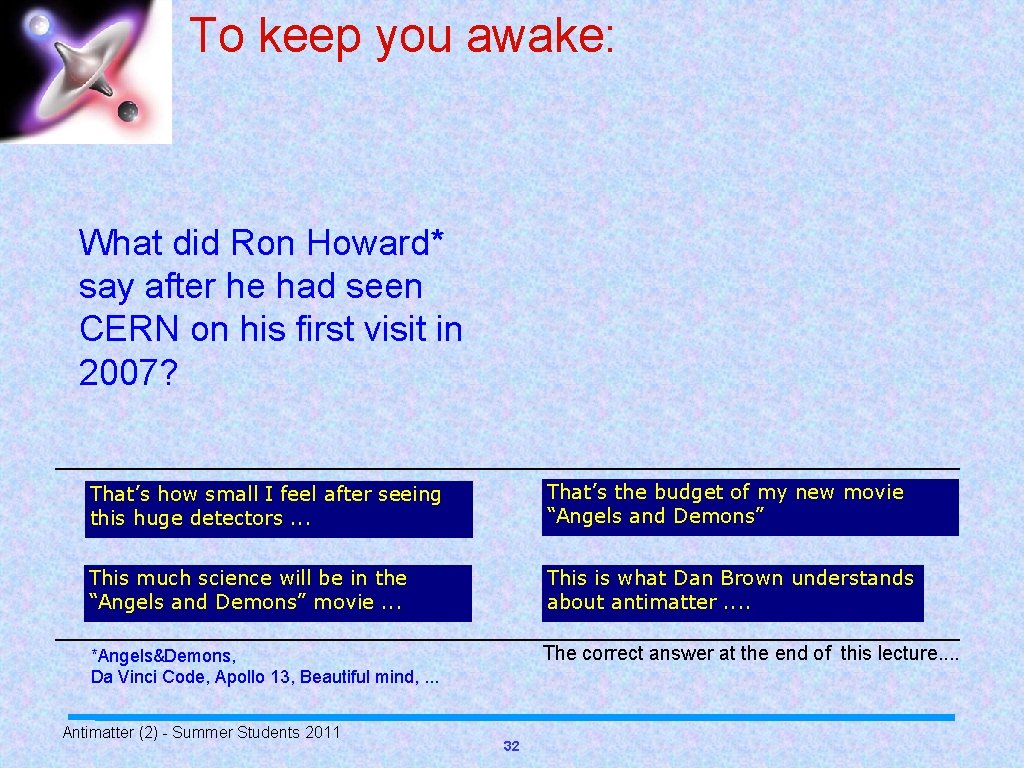 To keep you awake: What did Ron Howard* say after he had seen CERN