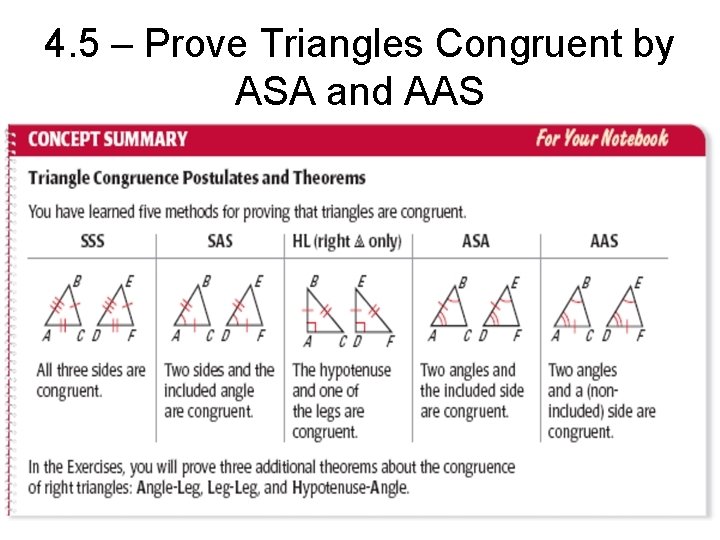 4. 5 – Prove Triangles Congruent by ASA and AAS 