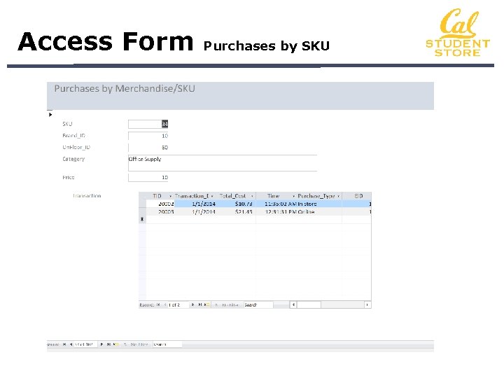 Access Form Purchases by SKU 