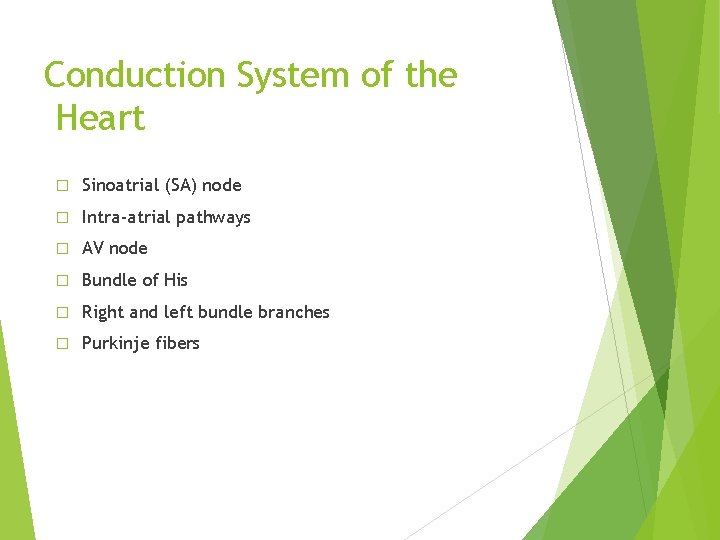 Conduction System of the Heart � Sinoatrial (SA) node � Intra-atrial pathways � AV Conduction System of the Heart � Sinoatrial (SA) node � Intra-atrial pathways � AV
