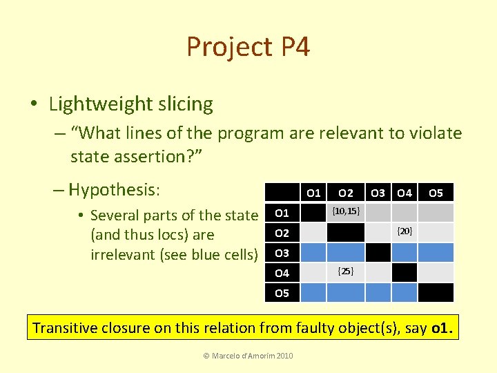 Project P 4 • Lightweight slicing – “What lines of the program are relevant