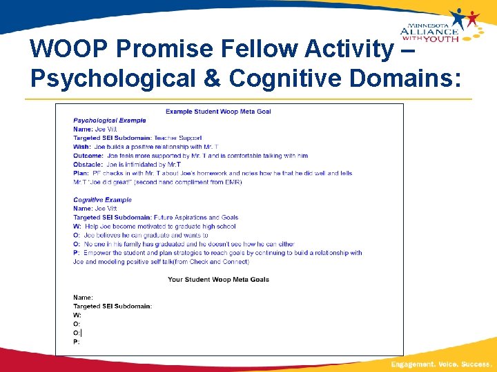 WOOP Promise Fellow Activity – Psychological & Cognitive Domains: 