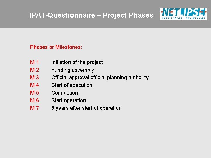 IPAT-Questionnaire – Project Phases or Milestones: M 1 M 2 M 3 M 4