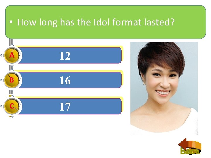  • How long has the Idol format lasted? A 12 B 16 C