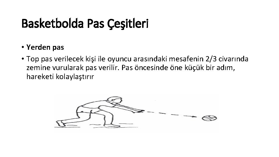 Basketbolda Pas Çeşitleri • Yerden pas • Top pas verilecek kişi ile oyuncu arasındaki