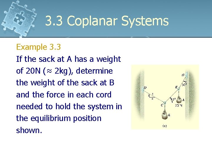 3. 3 Coplanar Systems Example 3. 3 If the sack at A has a
