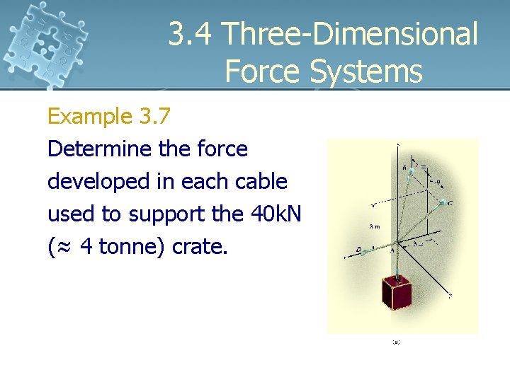 3. 4 Three-Dimensional Force Systems Example 3. 7 Determine the force developed in each