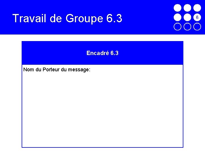 Travail de Groupe 6. 3 Encadré 6. 3 Nom du Porteur du message: 