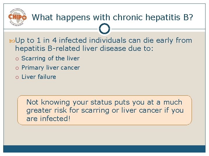 What happens with chronic hepatitis B? Up to 1 in 4 infected individuals can
