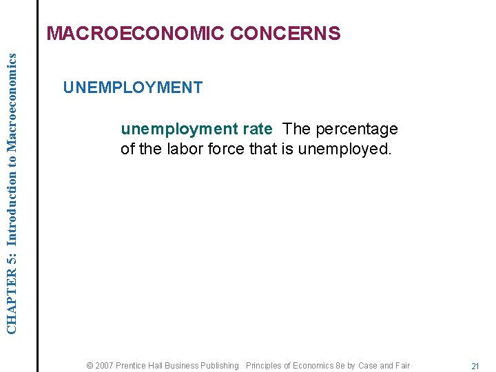 CHAPTER 5: Introduction to Macroeconomics MACROECONOMIC CONCERNS UNEMPLOYMENT unemployment rate The percentage of the