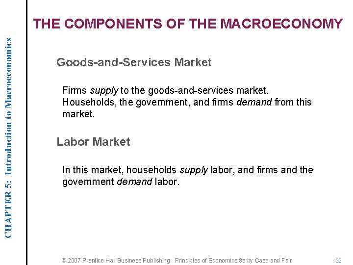 CHAPTER 5: Introduction to Macroeconomics THE COMPONENTS OF THE MACROECONOMY Goods-and-Services Market Firms supply