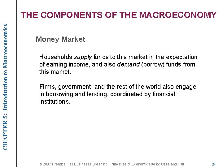 CHAPTER 5: Introduction to Macroeconomics THE COMPONENTS OF THE MACROECONOMY Money Market Households supply