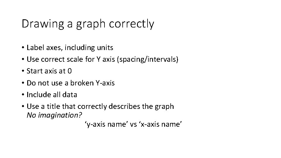 Drawing a graph correctly • Label axes, including units • Use correct scale for
