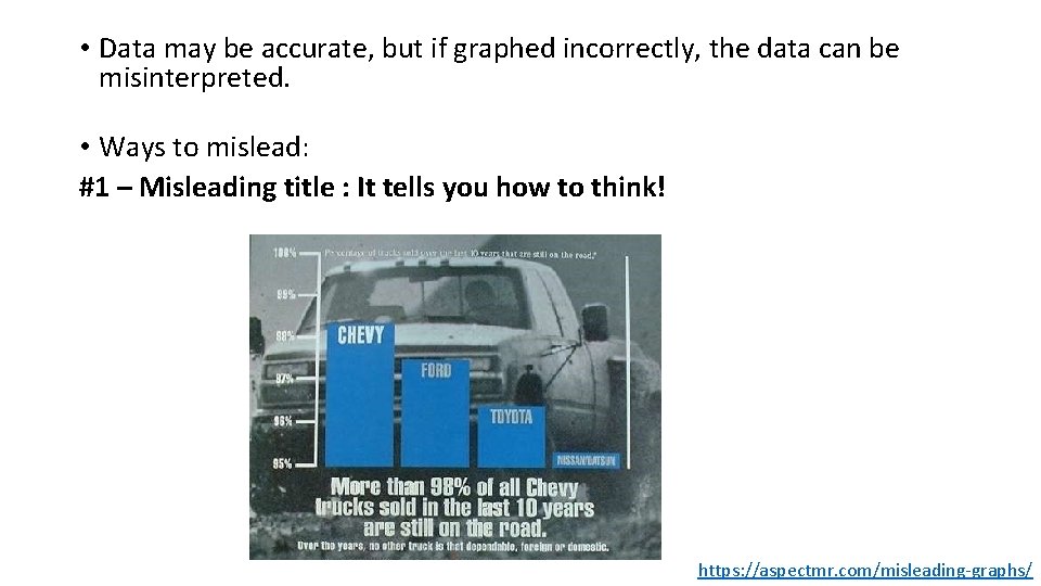  • Data may be accurate, but if graphed incorrectly, the data can be