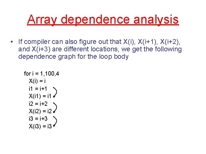 Array dependence analysis • If compiler can also figure out that X(i), X(i+1), X(i+2),