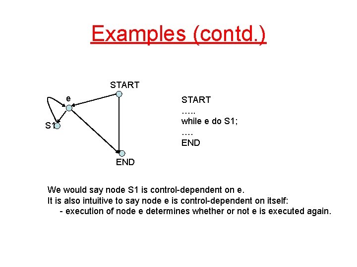 Examples (contd. ) START e START …. . while e do S 1; ….