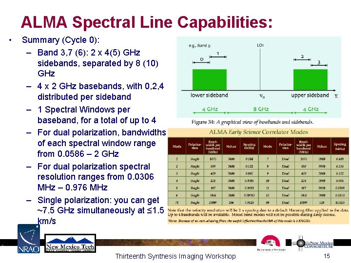 ALMA Spectral Line Capabilities: • Summary (Cycle 0): – Band 3, 7 (6): 2