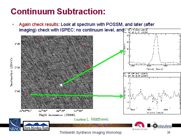 Continuum Subtraction: • Again check results: Look at spectrum with POSSM, and later (after