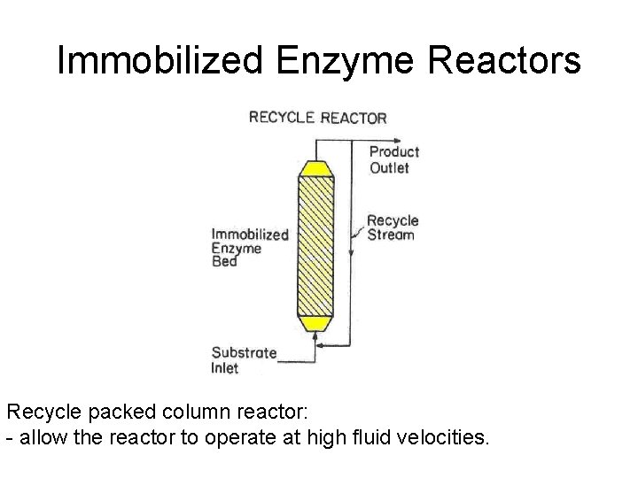Immobilized Enzyme Reactors Recycle packed column reactor: - allow the reactor to operate at