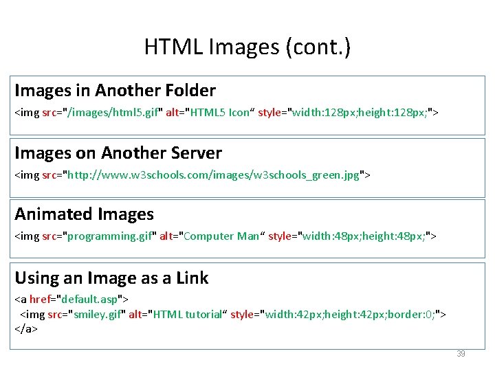 HTML Images (cont. ) Images in Another Folder <img src="/images/html 5. gif" alt="HTML 5