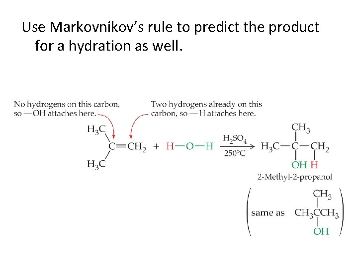 Use Markovnikov’s rule to predict the product for a hydration as well. 