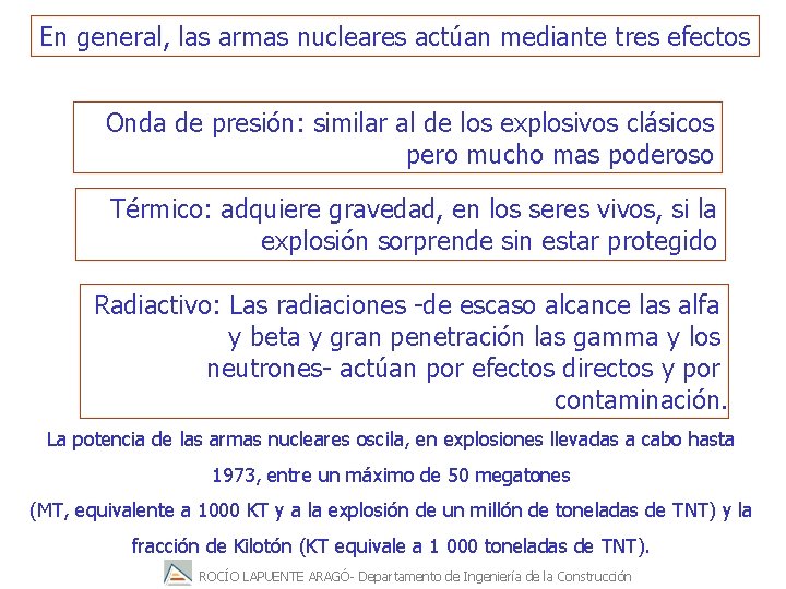 En general, las armas nucleares actúan mediante tres efectos Onda de presión: similar al