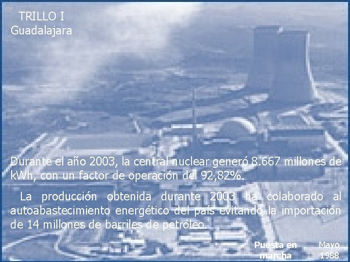 TRILLO I Guadalajara Durante el año 2003, la central nuclear generó 8. 667 millones
