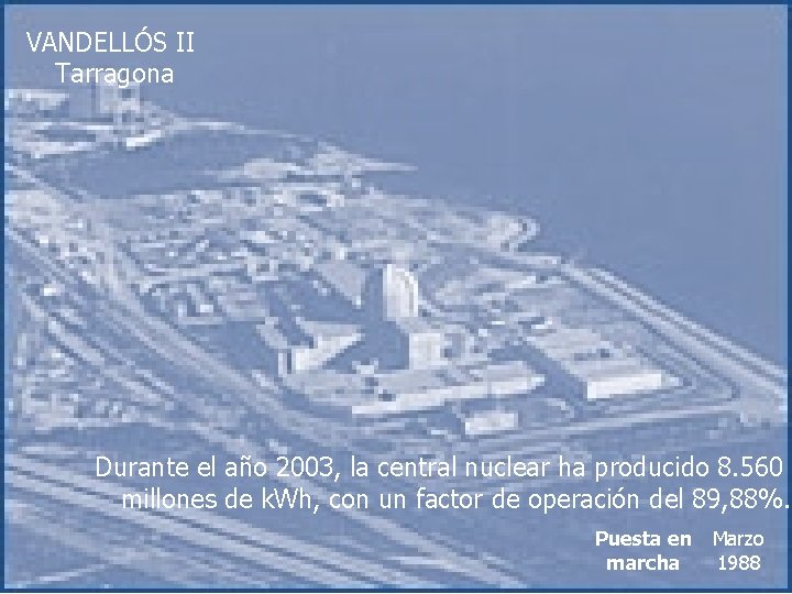 VANDELLÓS II Tarragona Durante el año 2003, la central nuclear ha producido 8. 560