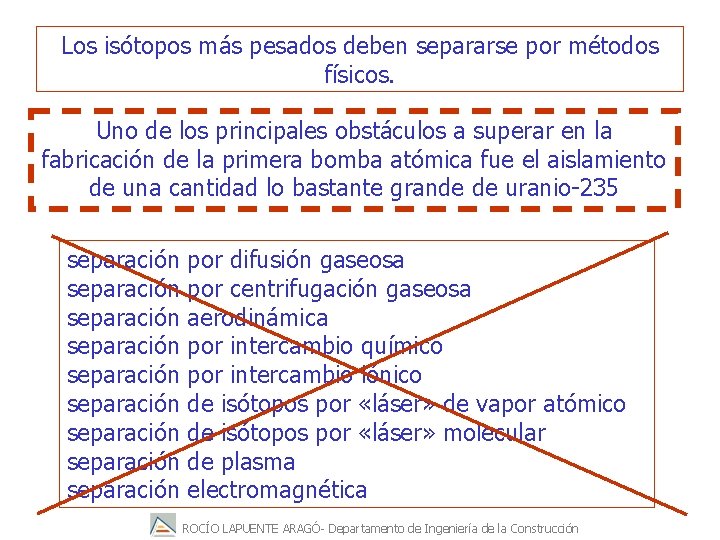 Los isótopos más pesados deben separarse por métodos físicos. Uno de los principales obstáculos