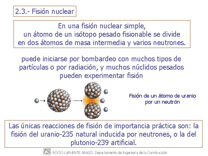2. 3. - Fisión nuclear En una fisión nuclear simple, un átomo de un