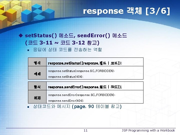 response 객체 [3/6] u set. Status() 메소드, send. Error() 메소드 (코드 3 -11 ~