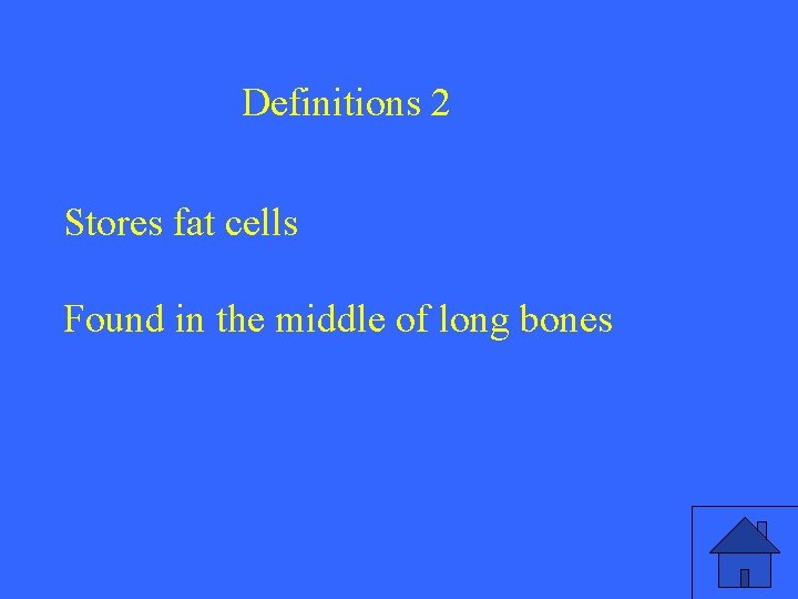 Definitions 2 Stores fat cells Found in the middle of long bones 