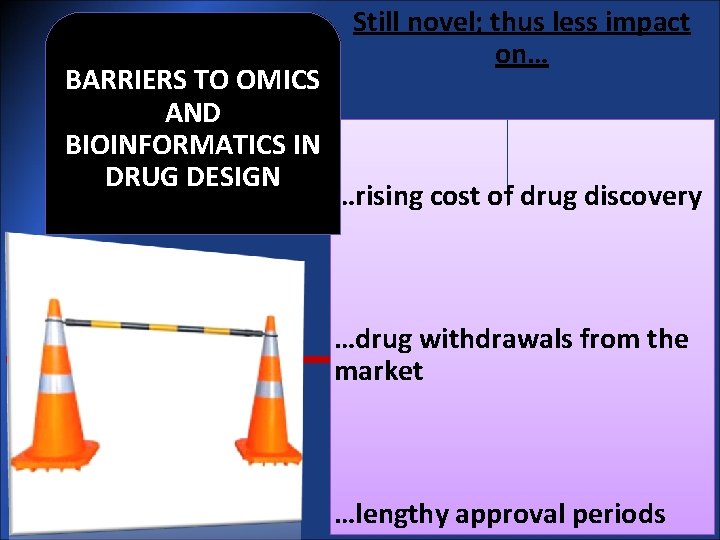 BARRIERS TO OMICS AND BIOINFORMATICS IN DRUG DESIGN Still novel; thus less impact on…