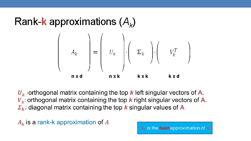 Rank-k approximations (Ak) nxd nxk kxd 