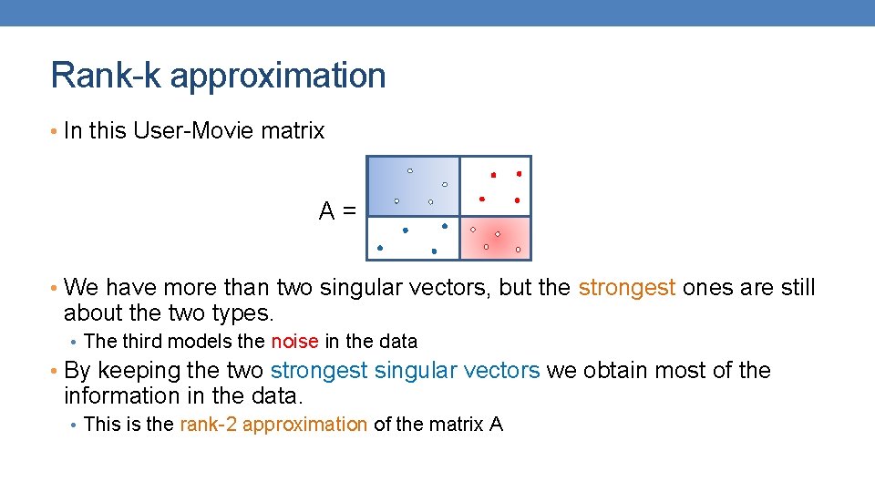 Rank-k approximation • In this User-Movie matrix A= • We have more than two