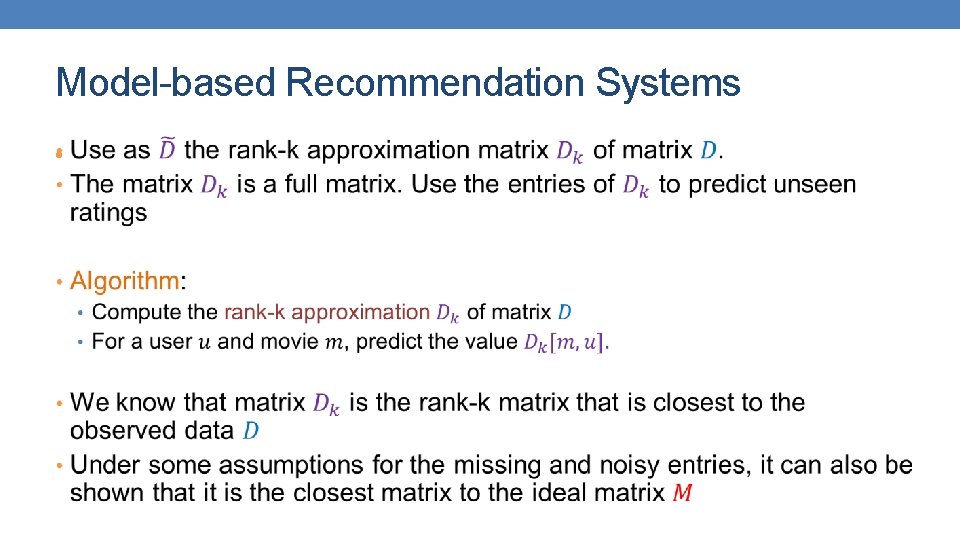 Model-based Recommendation Systems • 