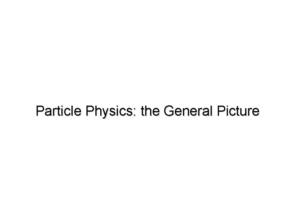 Particle Physics: the General Picture 