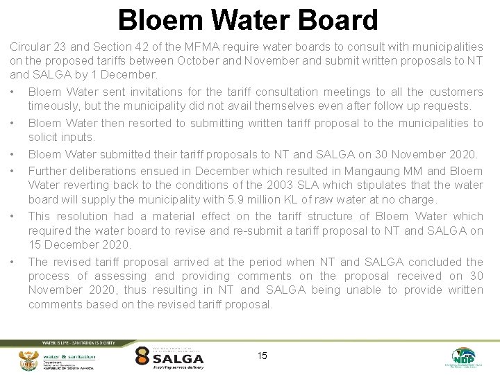 Bloem Water Board Circular 23 and Section 42 of the MFMA require water boards