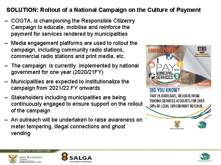 SOLUTION: Rollout of a National Campaign on the Culture of Payment – COGTA, is