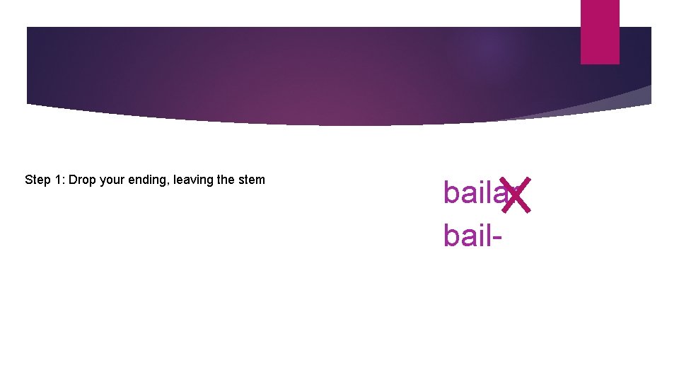 Step 1: Drop your ending, leaving the stem bailar bail- 