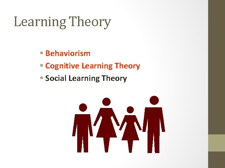 Learning Theory § Behaviorism § Cognitive Learning Theory § Social Learning Theory 