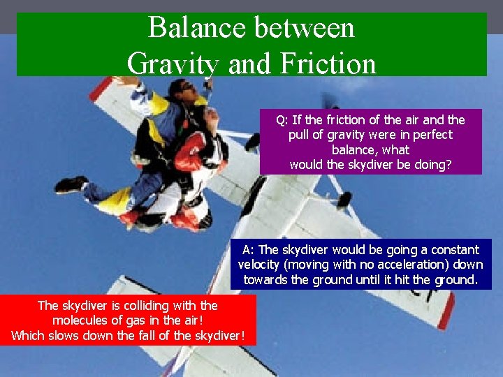 Balance between Gravity and Friction Q: If the friction of the air and the